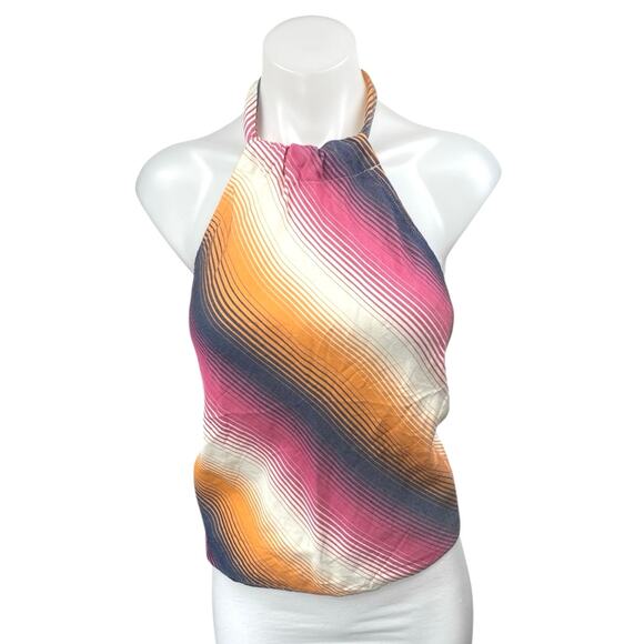 Trina Turk Multicolor Colorblock Striped Halter Backless Open Back Blouse Top S - Picture 2 of 5
